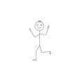 Hilarious stick man sketch running isolated on white background